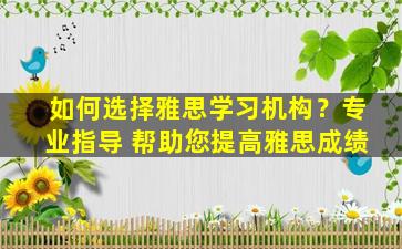 如何选择雅思学习机构？专业指导 帮助您提高雅思成绩